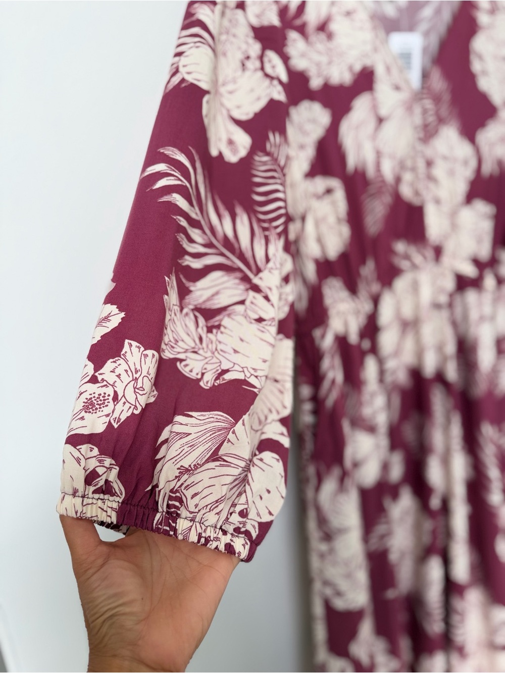 Torrid Maxi Dress 2X 18-20 NWT Maroon Tropical Floral Challis Tiered Pockets XXL - Picture 6 of 11